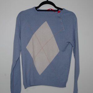 Fifth Avenue Cashmere  argyle Blue White Crew Neck Women's Sweater Size:M